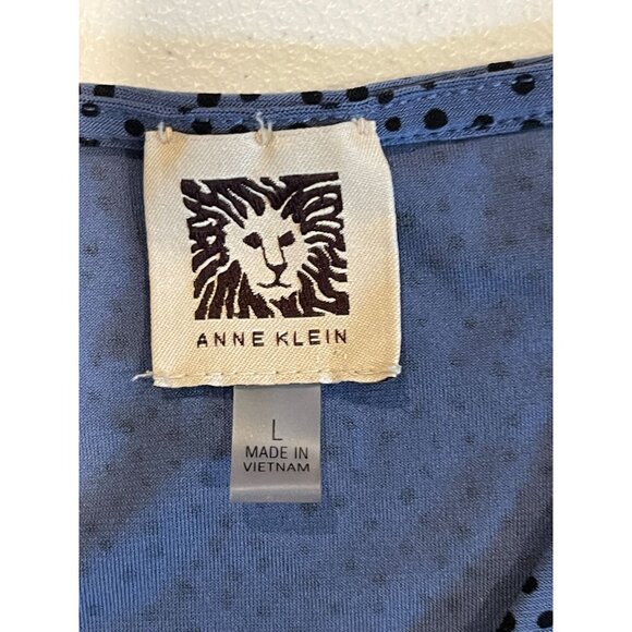 Anne Klein Women Wrap Blouse Top Polka Dots Long Sleeve Drawstring Blue Sz Large - Picture 6 of 8